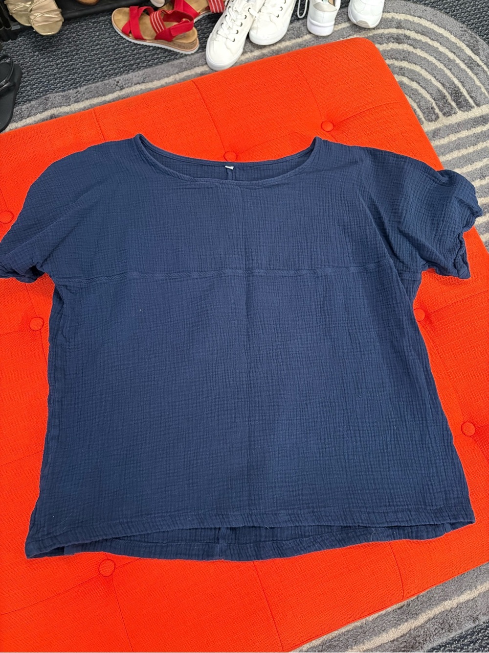 Women's Navy Short Sleeve Textured Top